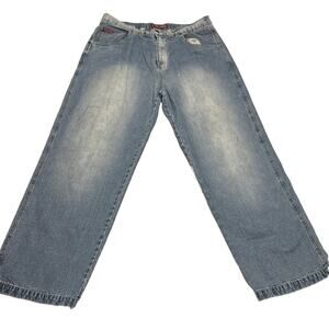 REVERB Mens Jeans Size 36x32 Baggy Y2K 5 Pocket Relaxed Zip Blue Wash Hip Hop